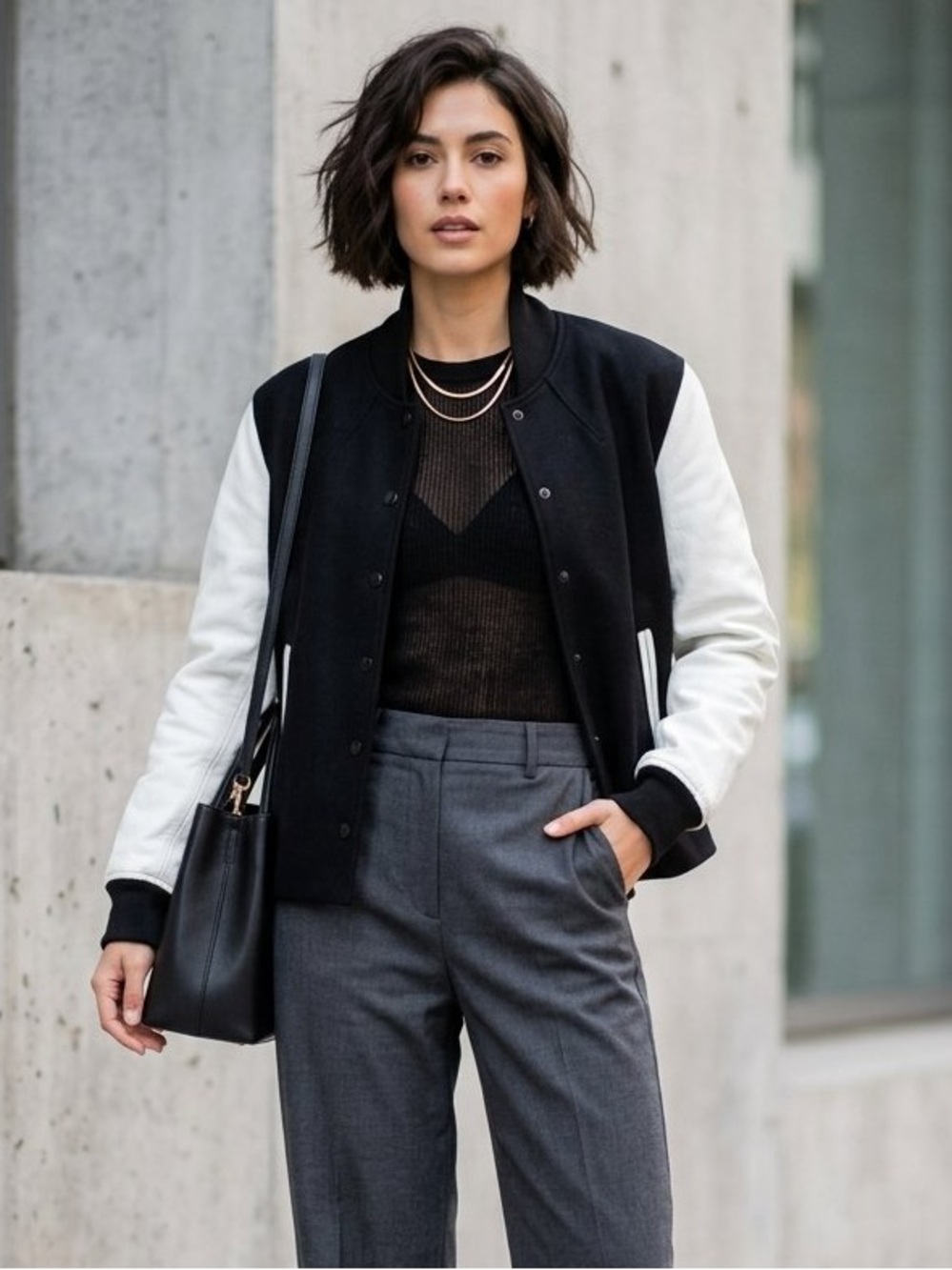 rag & bone Black and White Varsity Bomber Jacket
